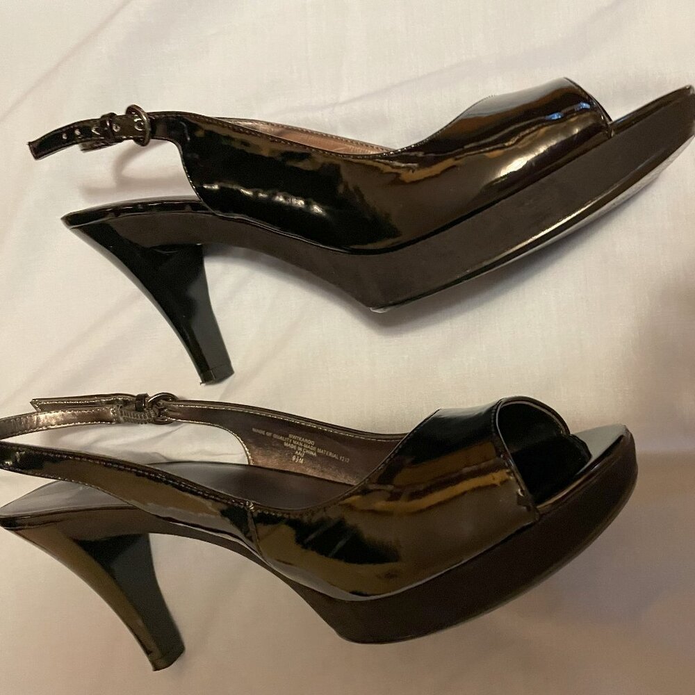 Black Platform Heels / Patent Leather Sandals 9.5 M